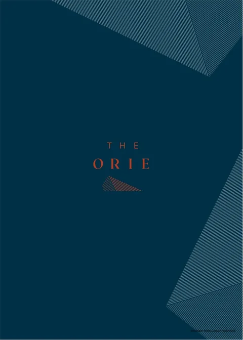Cover of The Orie e-brochure, English edition: The Orie logo in copper on a petrol-blue ground with fine folded line patterns